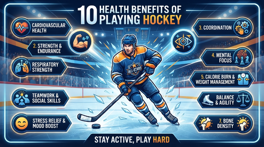 What Are the Health Benefits of Playing Hockey Game? 10 Key Benefits
give me professional and eyecatching pic related to this in which concept is clear