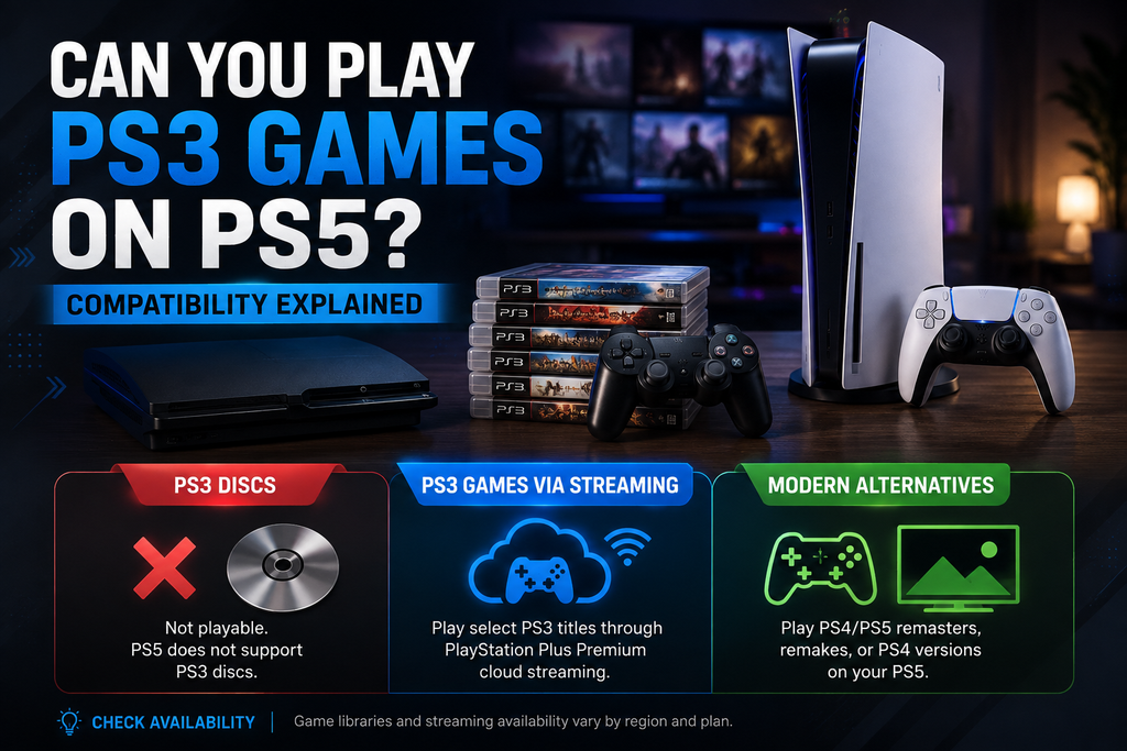 Can you play PS3 games on PS5 explained with PS3 discs, a PS5 console, cloud streaming, and modern game alternatives.