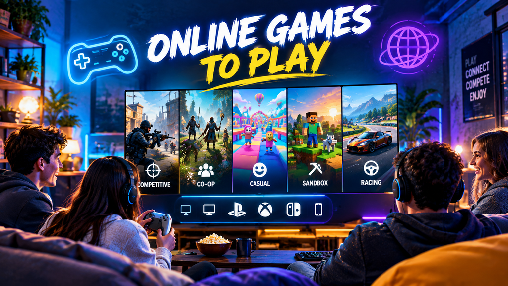 Online Games to Play featuring competitive, co-op, casual, sandbox, and racing games